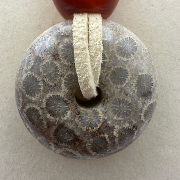 Coral Fossil Jade Donut Pendant Necklace - Picture 4 of 16